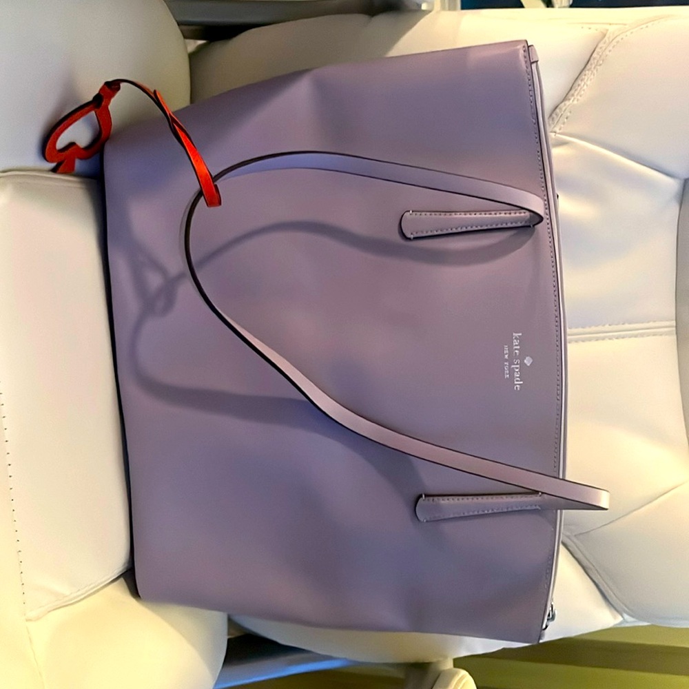 kate spade Lavender Shoulder Tote with Red Strap Accent